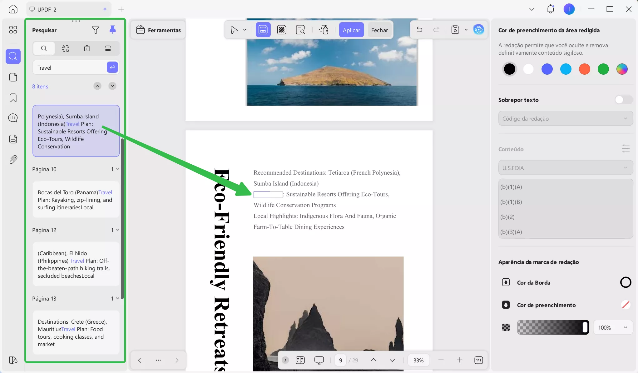 Redigir palavra específica