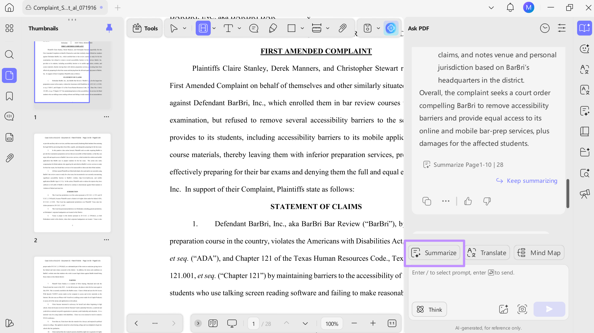 click on the summarize option