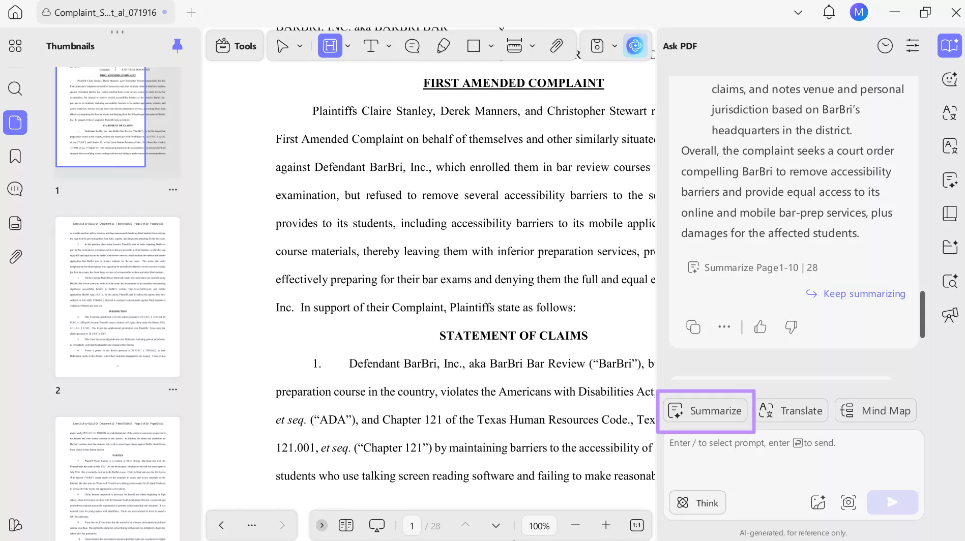 click on the summarize option