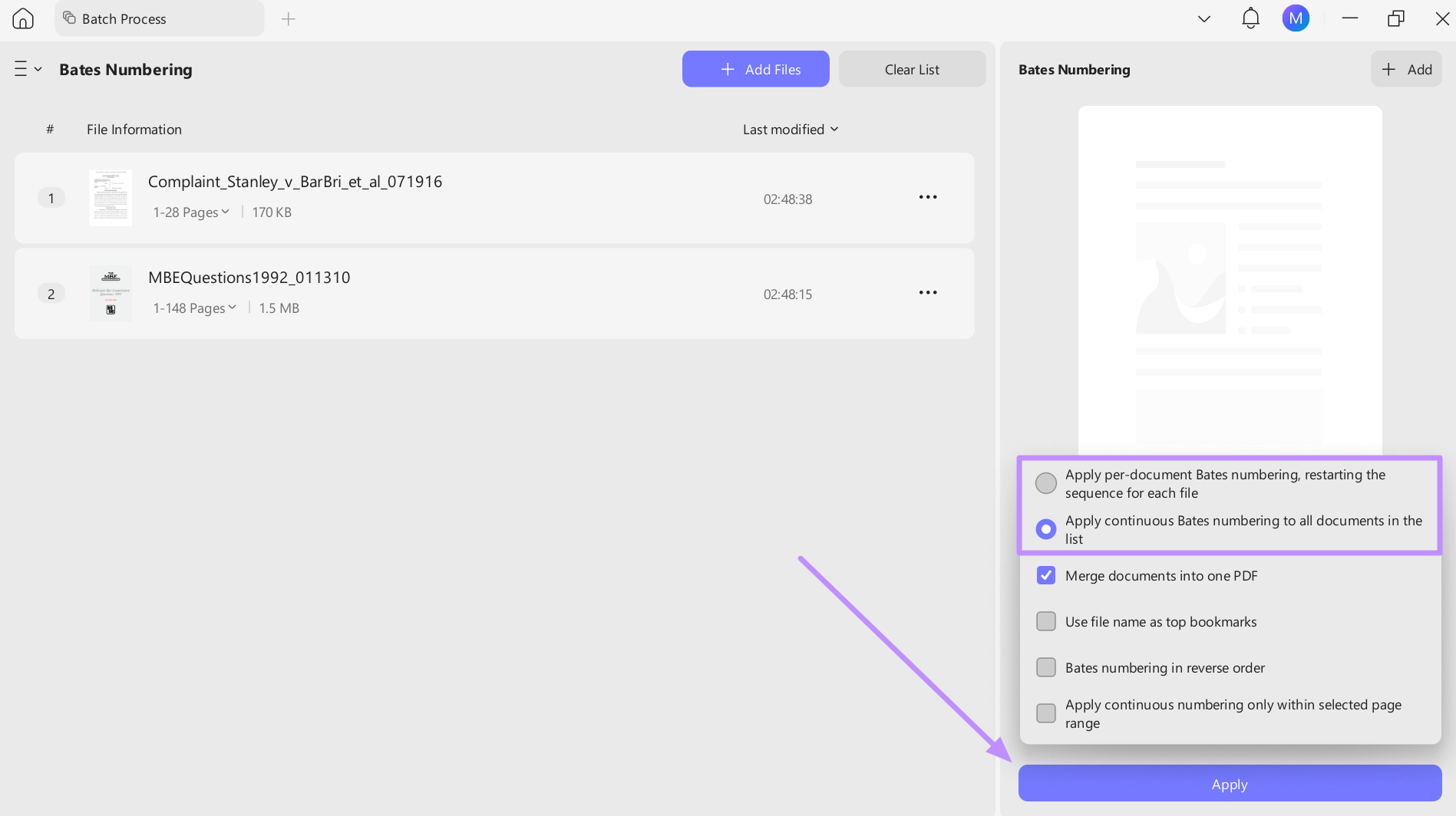 add bates numbering to pdf
