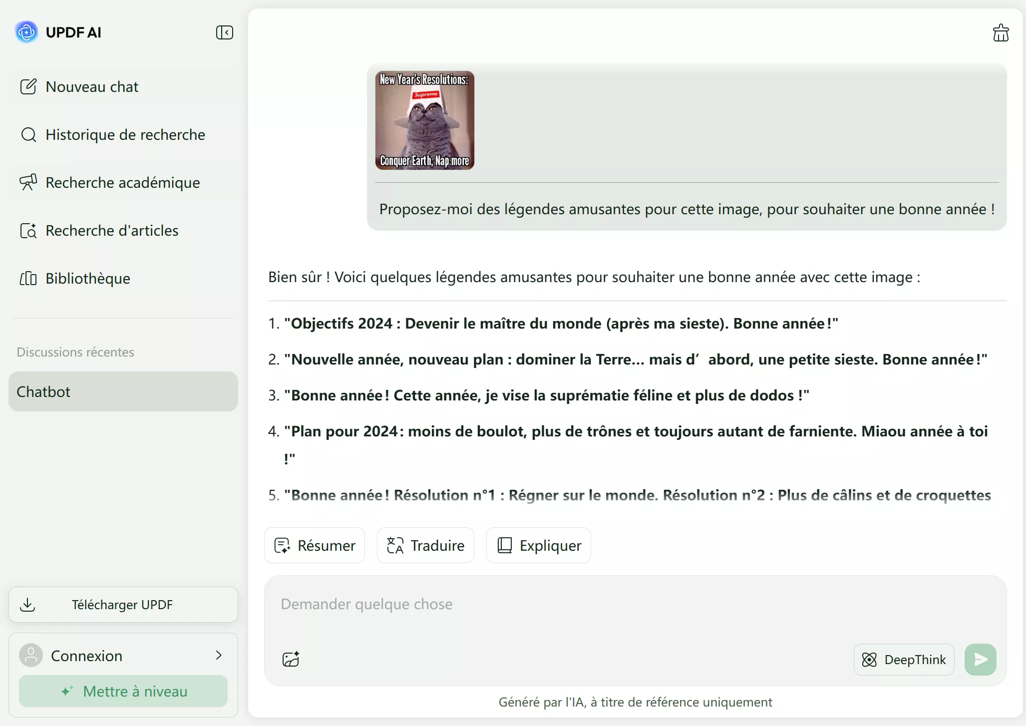 Générez des mèmes amusants pour le Nouvel An avec l'IA d'updf en ligne