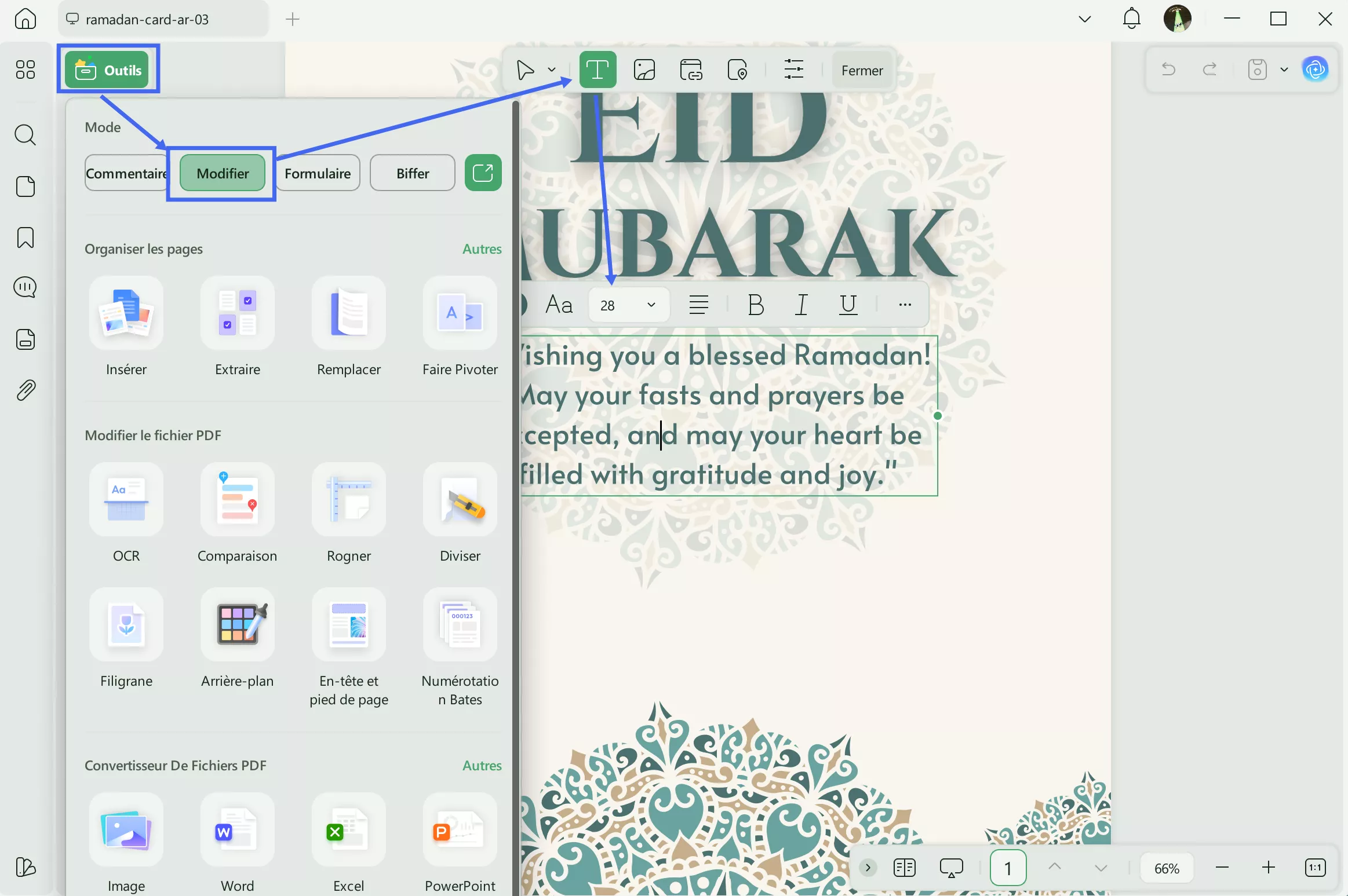 Modèles de cartes de vœux pour le Ramadan (UPDF)
