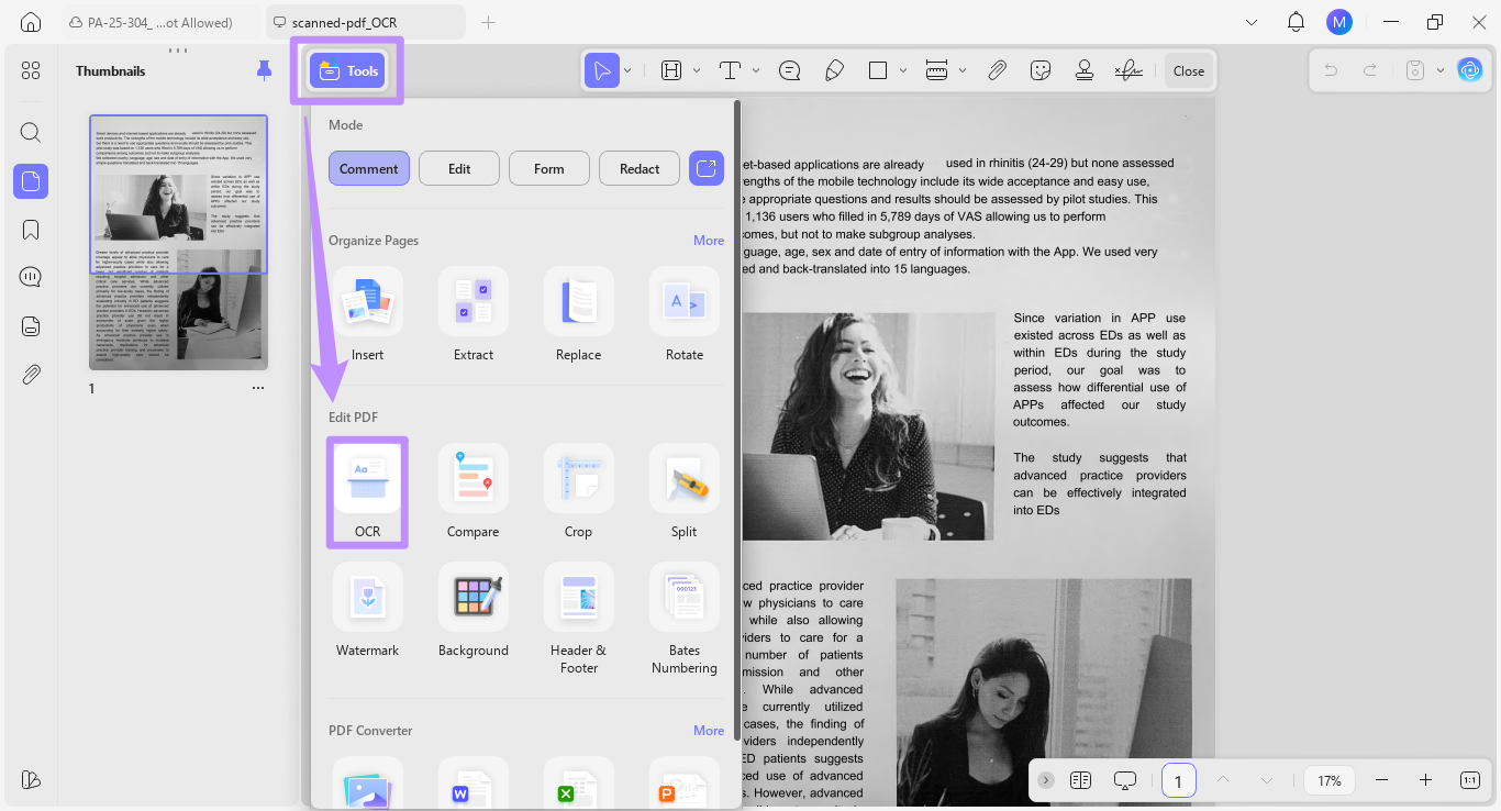 select ocr under tools