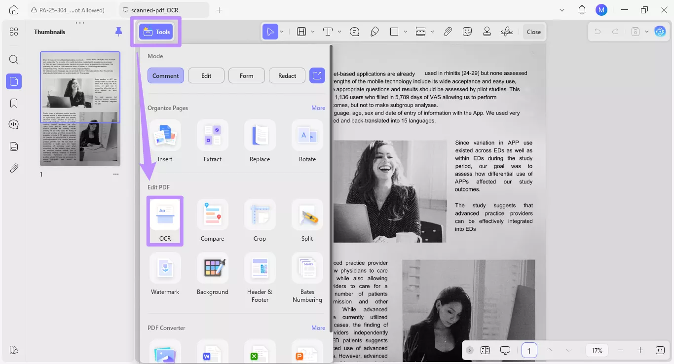 select ocr under tools