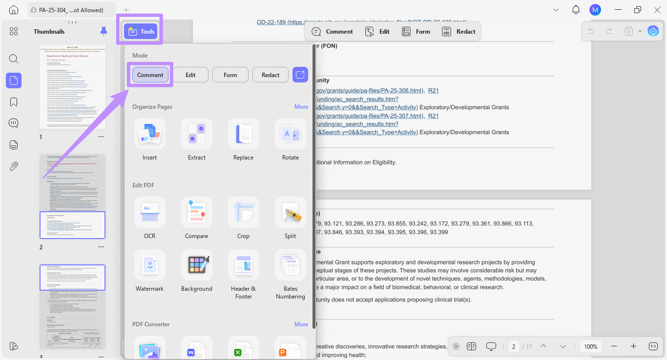  select comment under tools