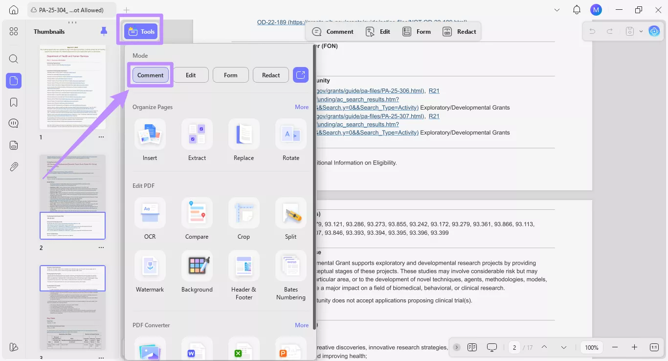  select comment under tools