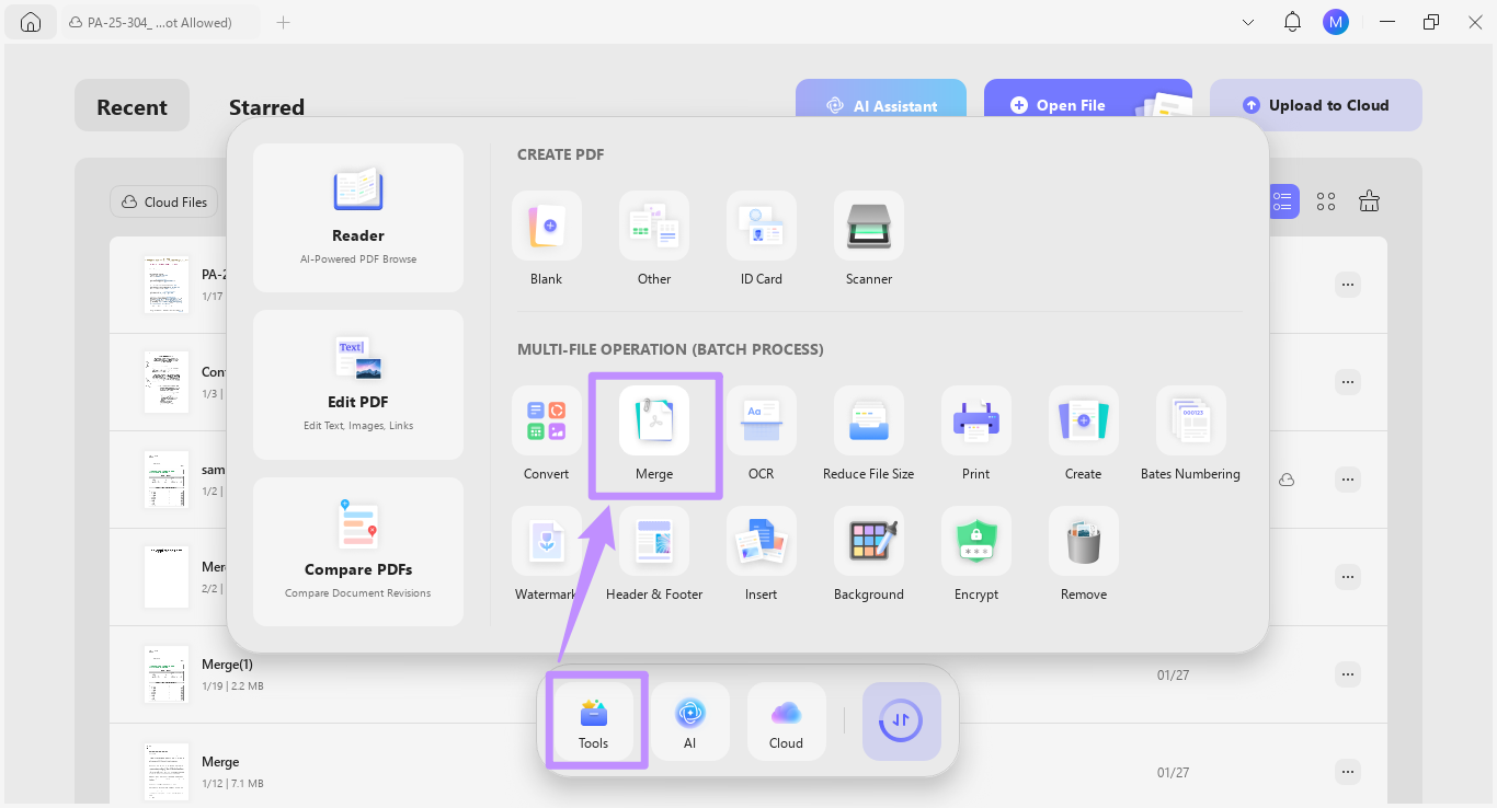 select merge under tools