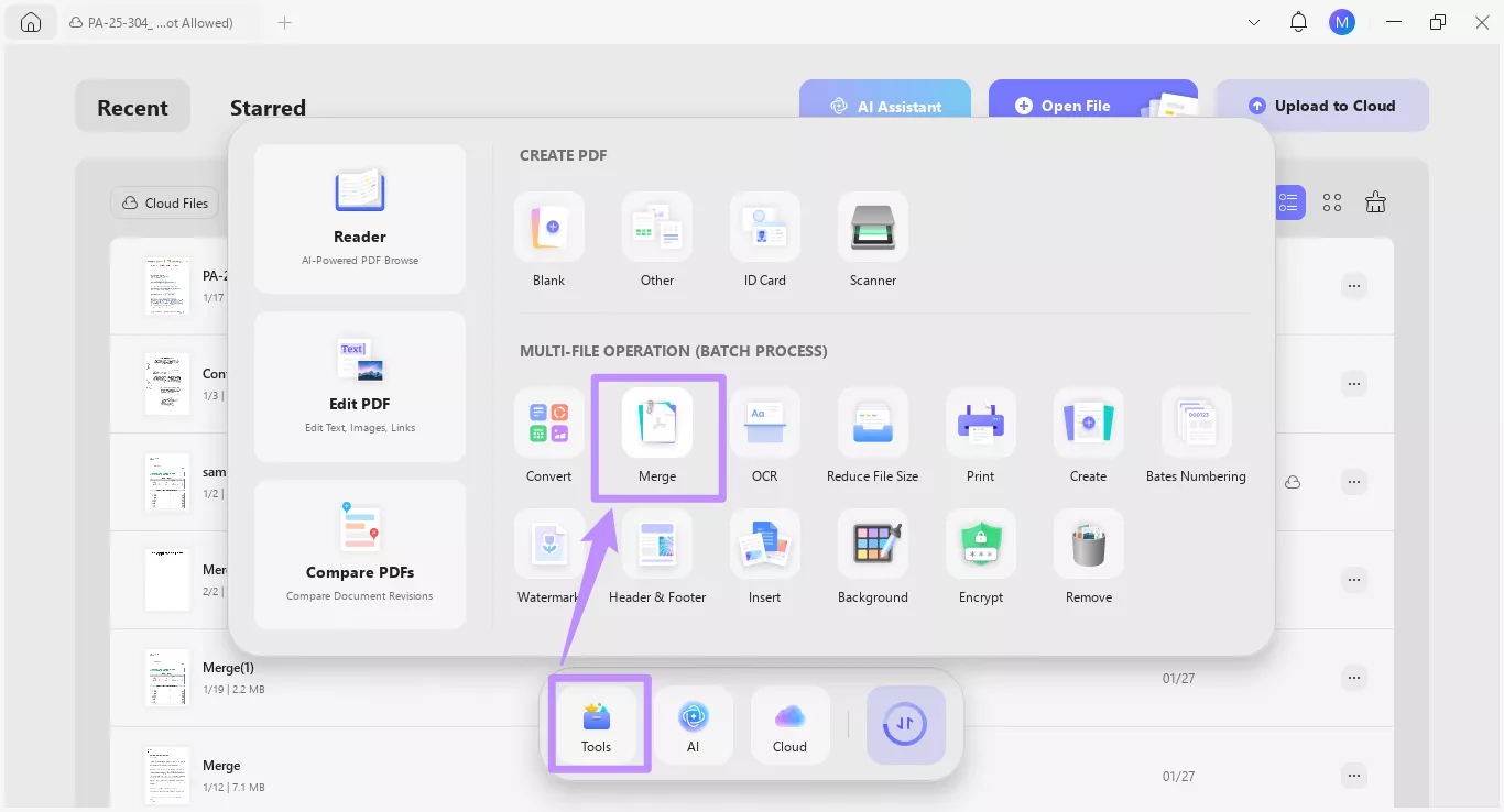 select merge under tools