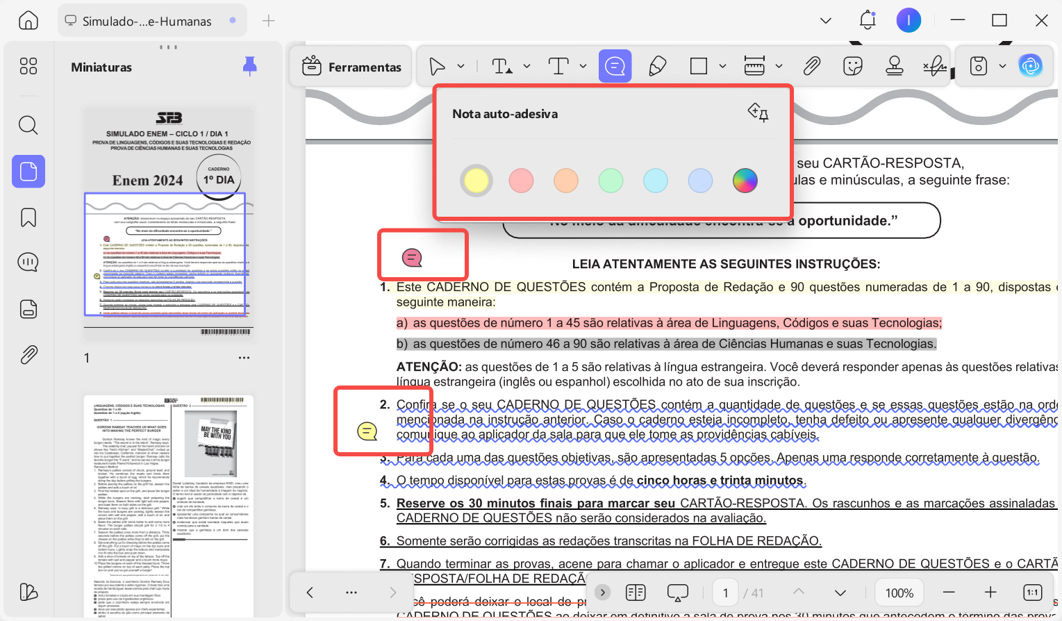 as notas autoadesivas podem ser organizadas por categorias ao definir cores diferentes