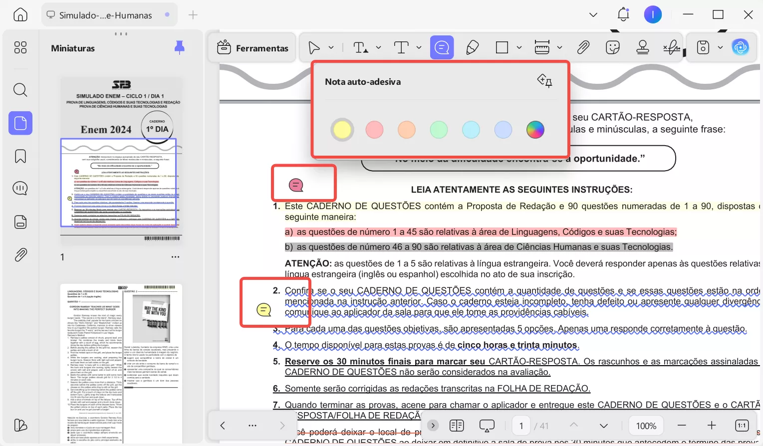 as notas autoadesivas podem ser organizadas por categorias ao definir cores diferentes