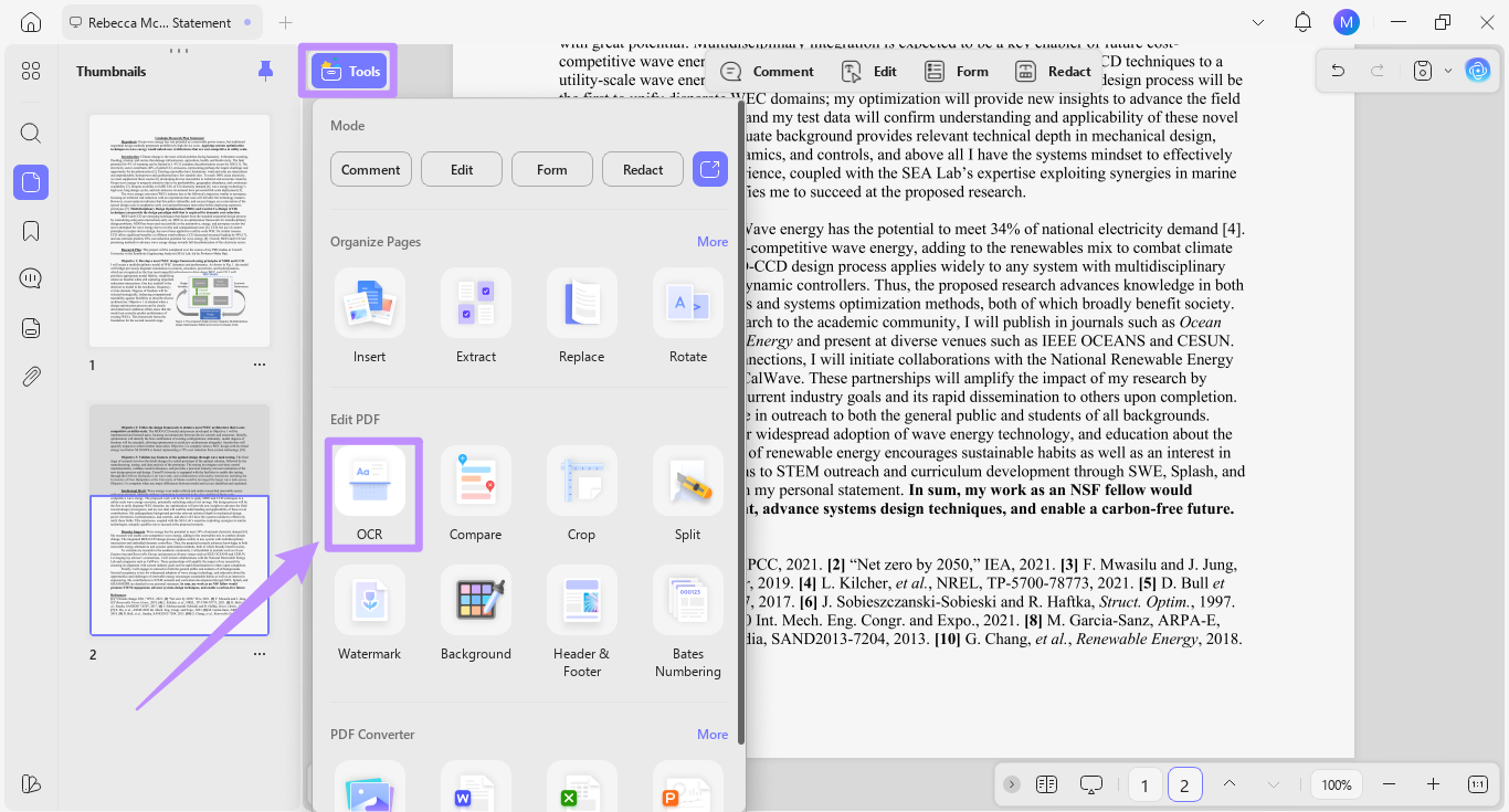 select ocr under tools