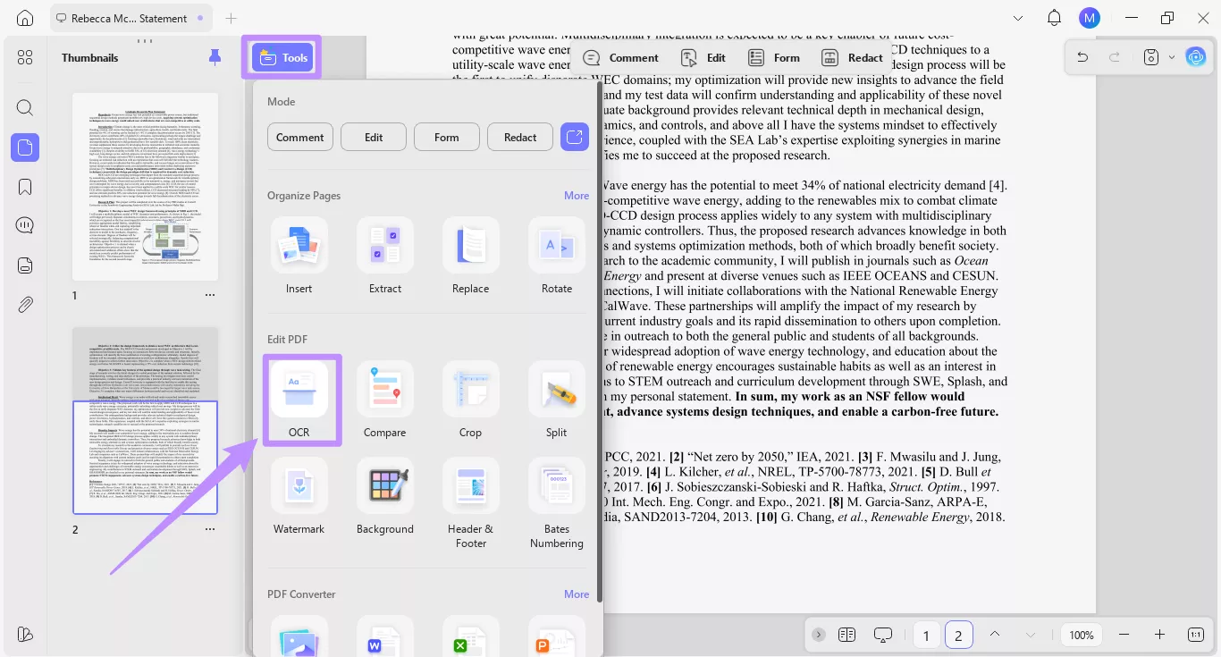 select ocr under tools