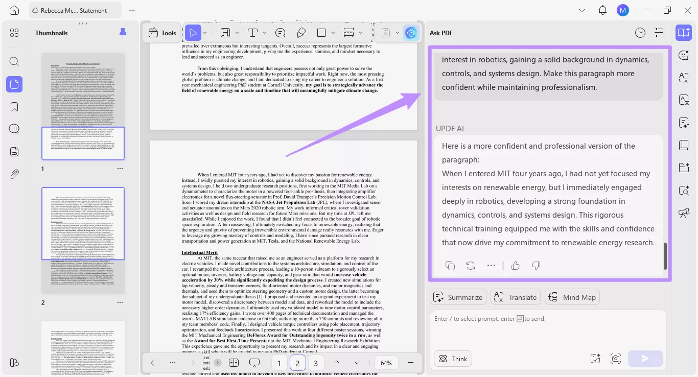 adjust writing tone with updf ai