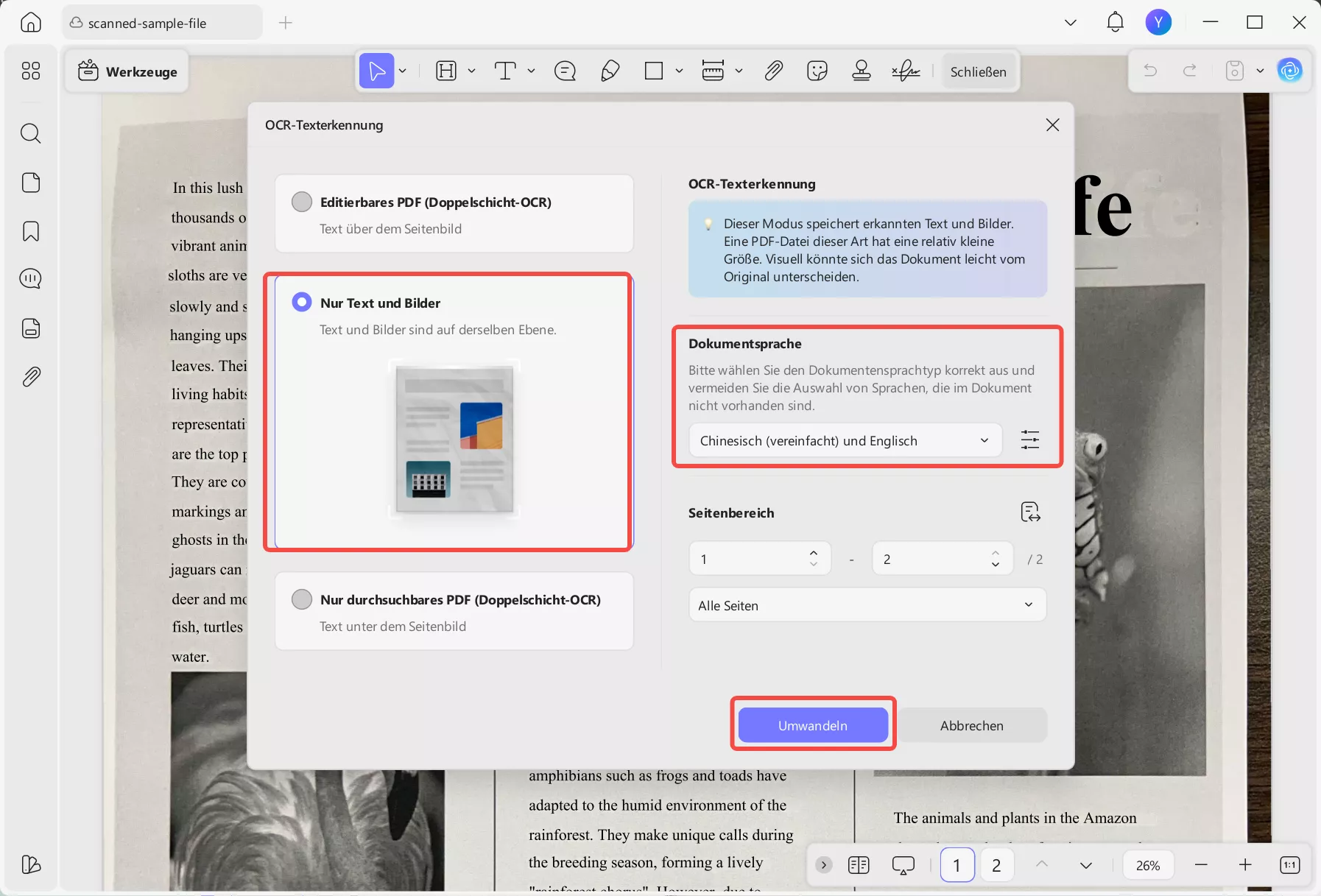 OCR-Einstellungen anpassen