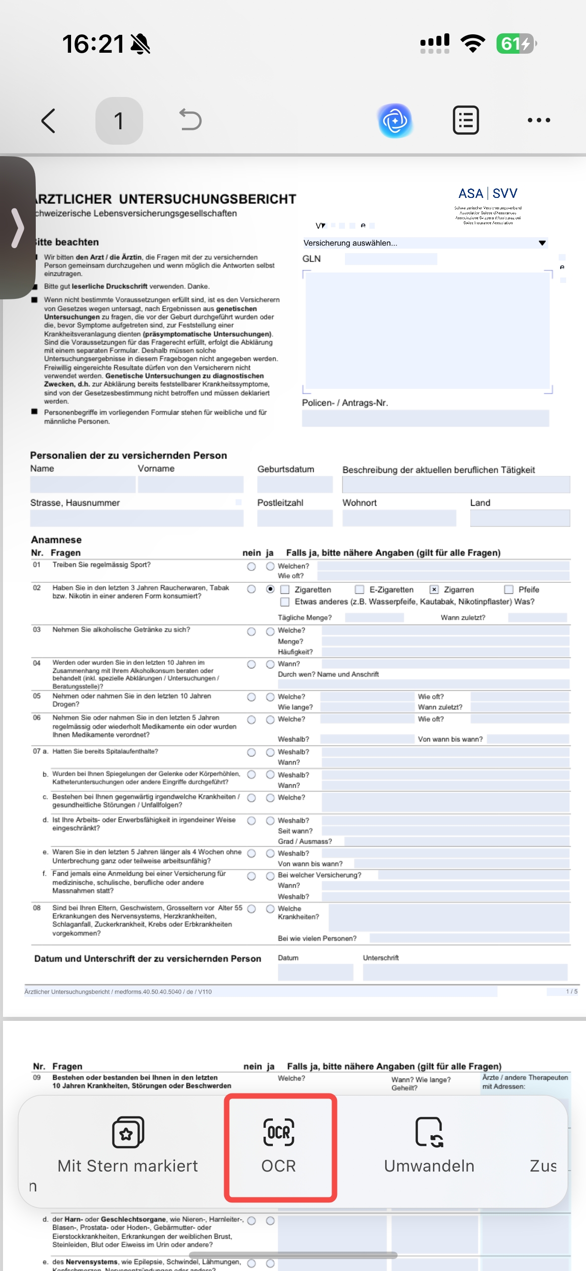 Klicken Sie auf „OCR“.