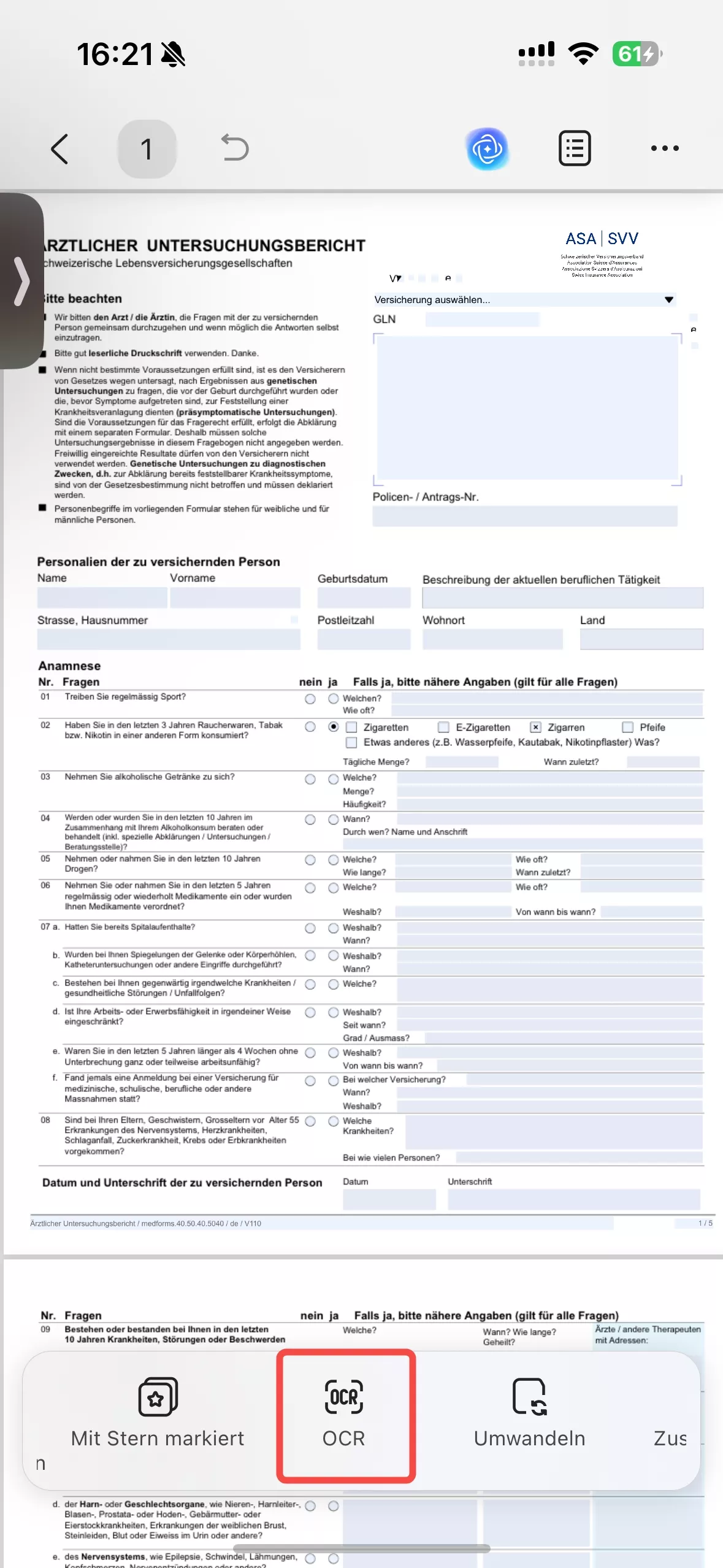 Klicken Sie auf „OCR“.