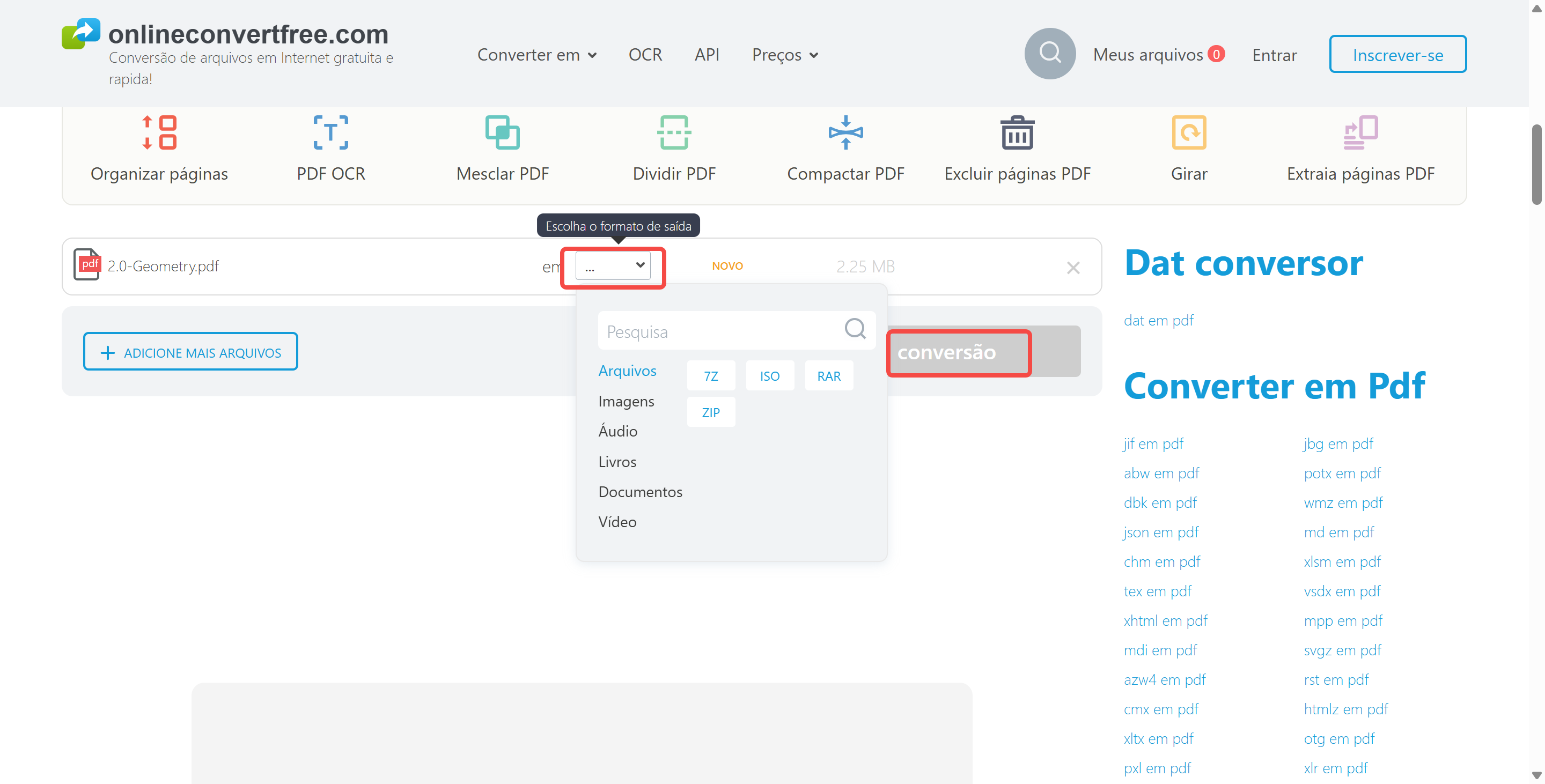 converter arquivo dat em pdf com o onlineconverterfree
