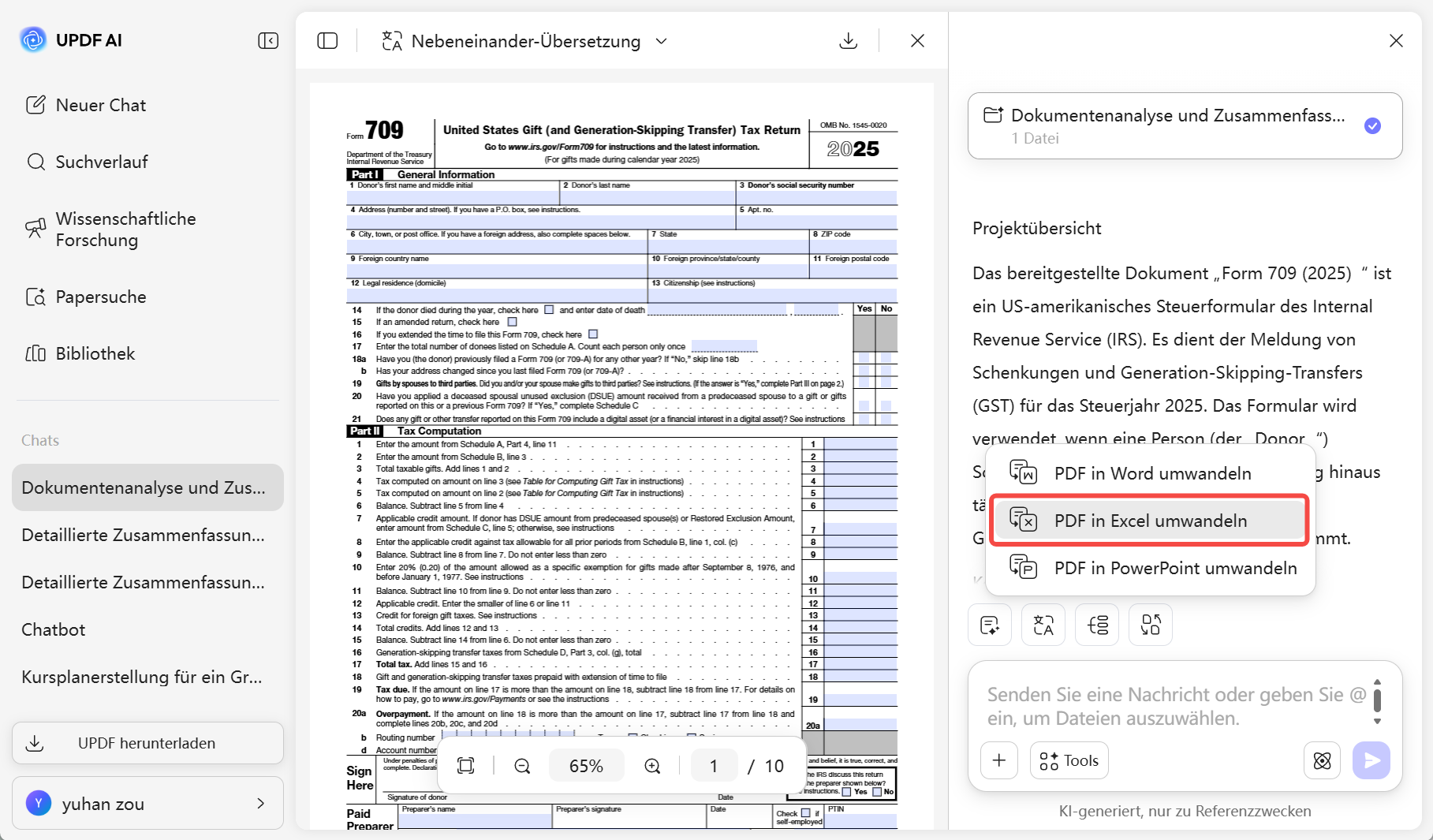 OCR PDF in Excel online mit UPDF AI Online