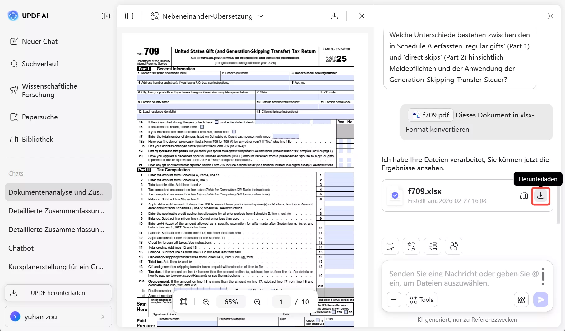 Laden Sie die konvertierte Excel-Datei herunter.