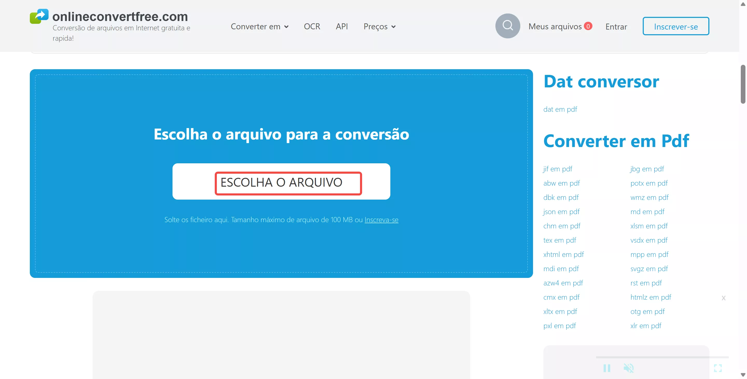 escolher arquivo com o onlineconverterfree