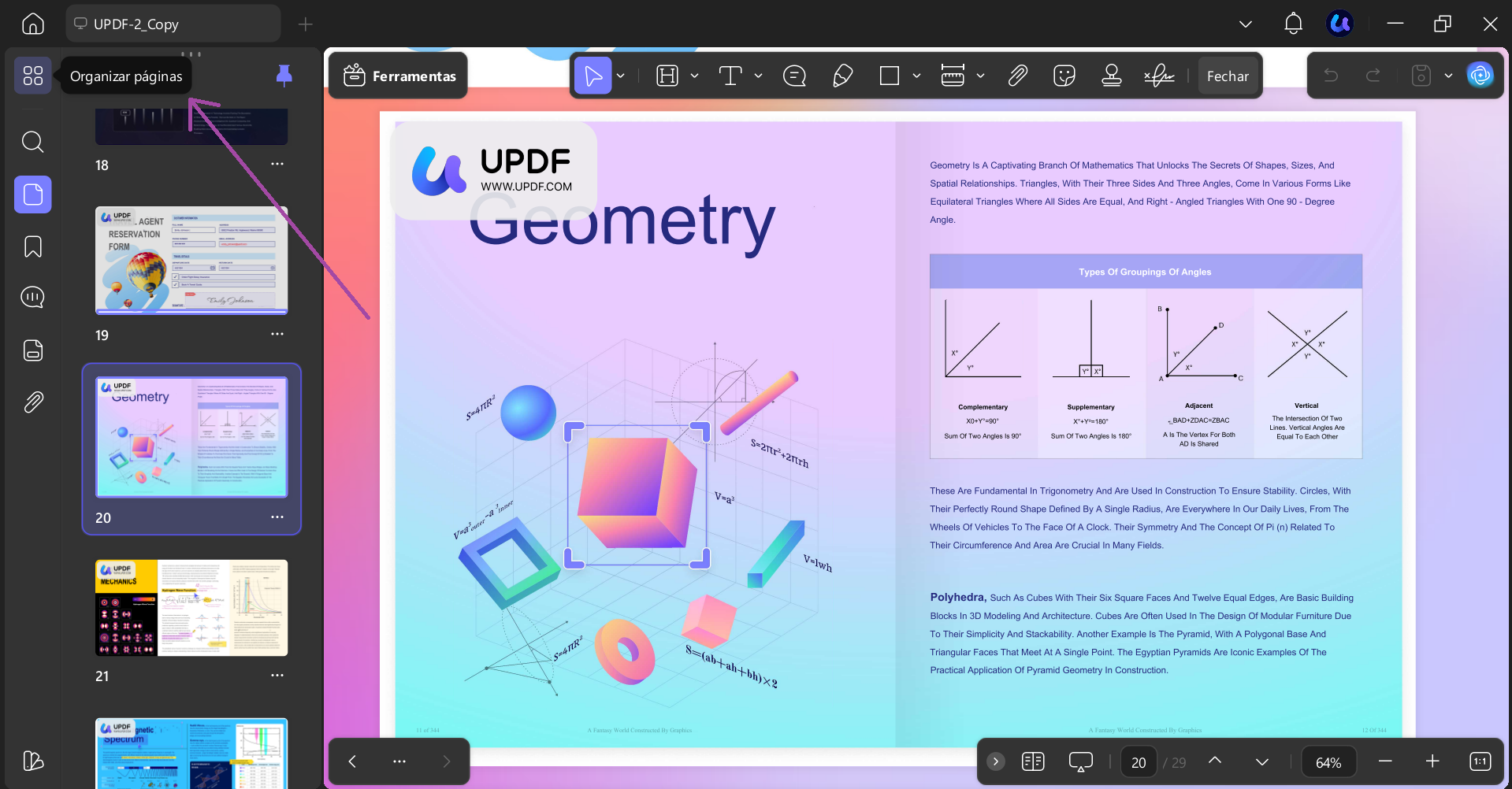 Acessar o recurso “Organizar Páginas” no UPDF