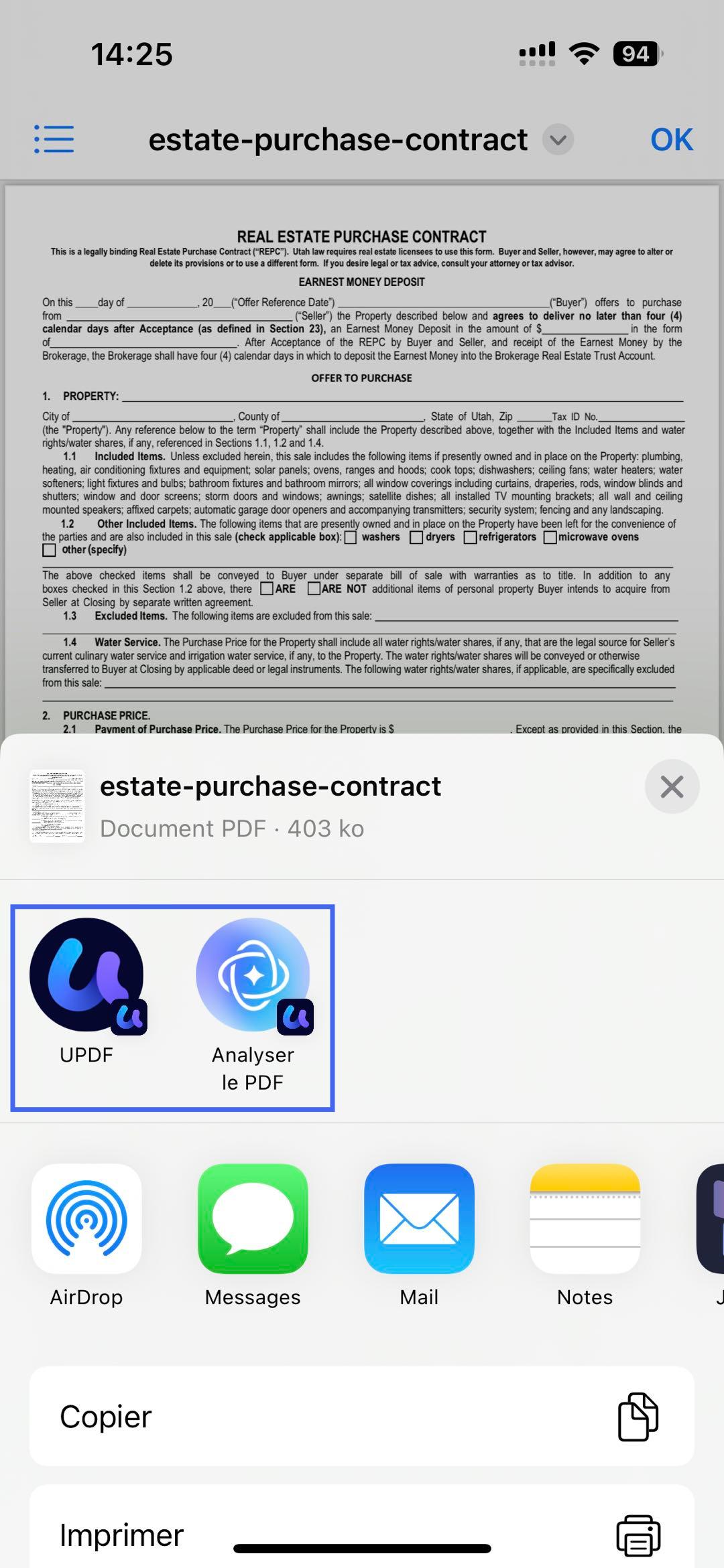 Configurer les paramètres par défaut d'updf sur iPhone