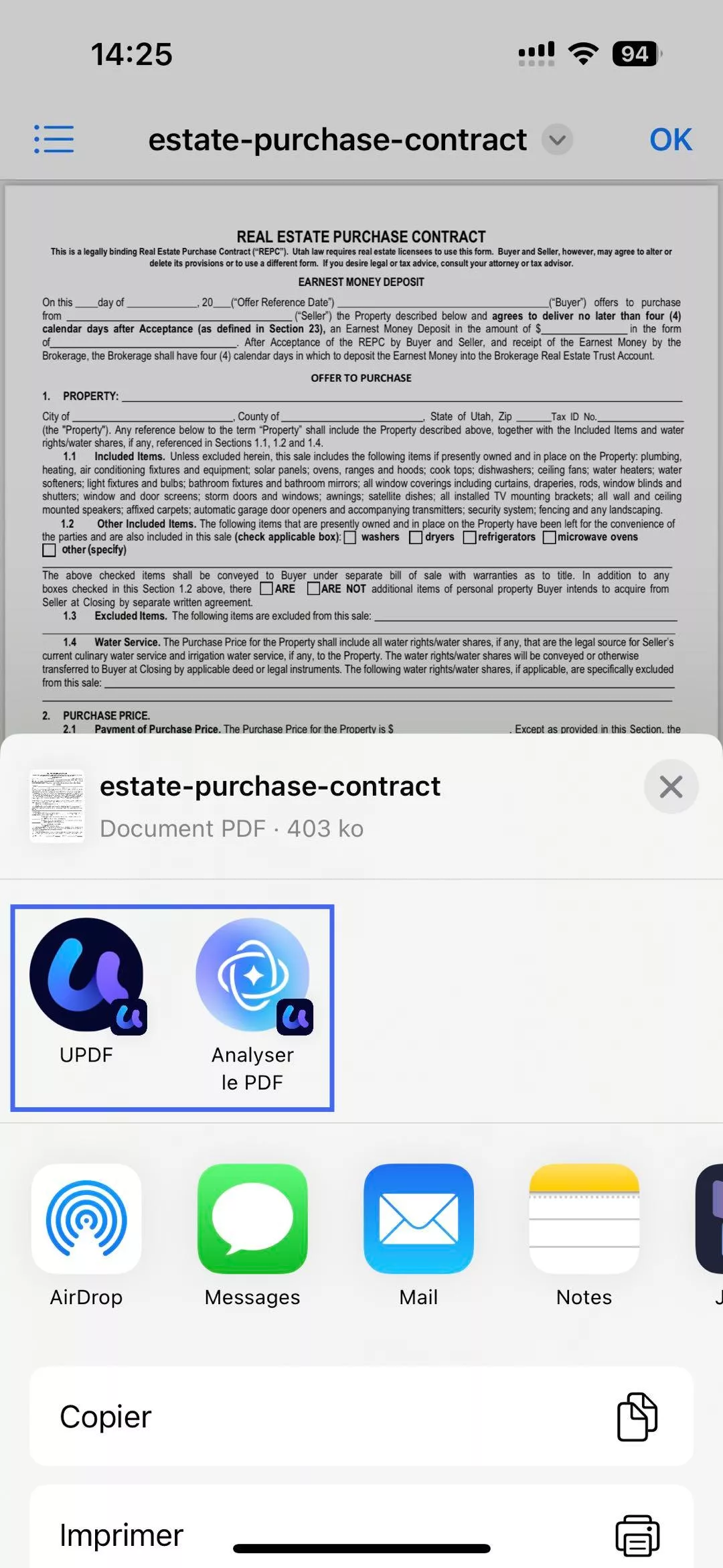 Configurer les paramètres par défaut d'updf sur iPhone