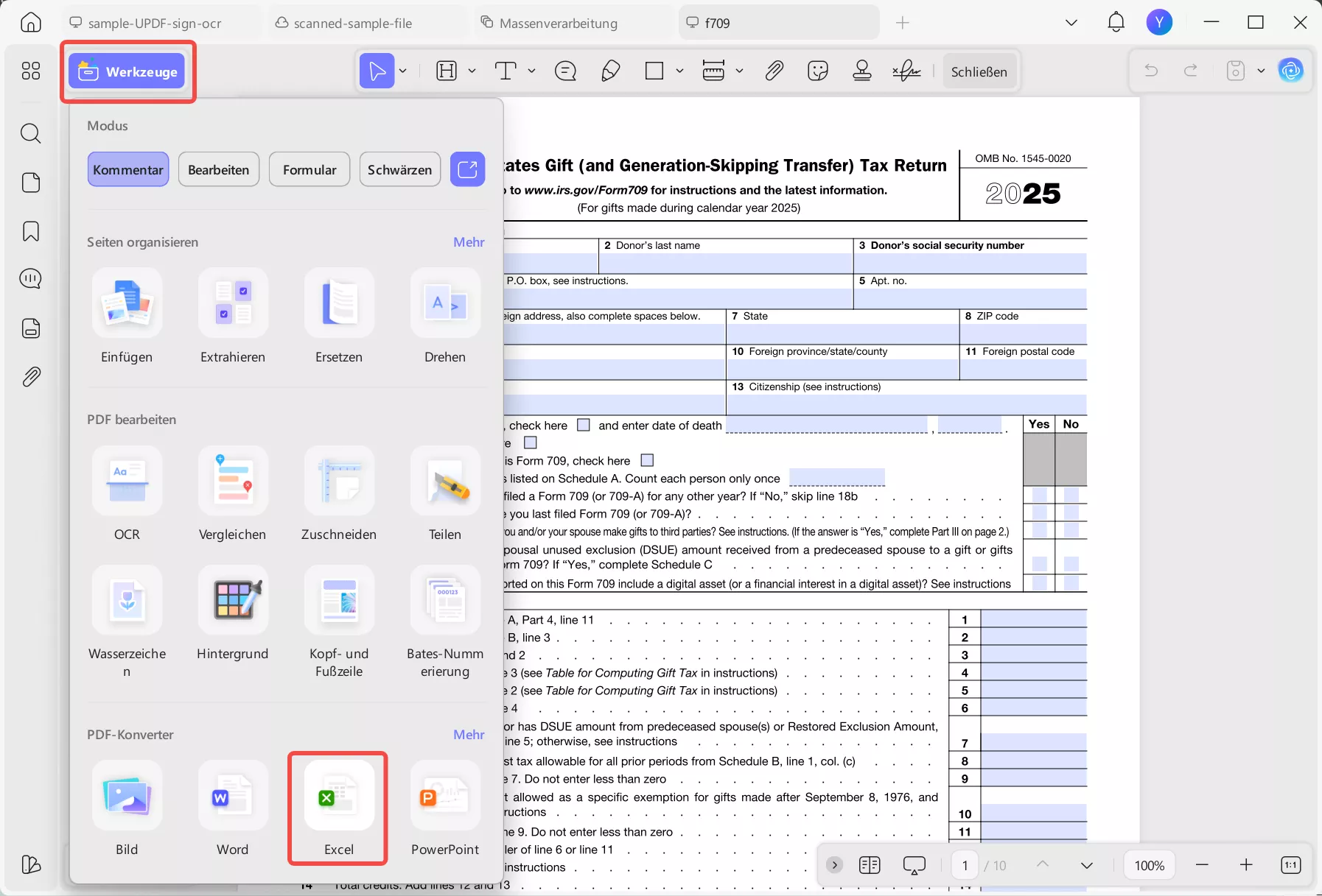 Gescannten Tisch mit UPDF nach Excel exportieren