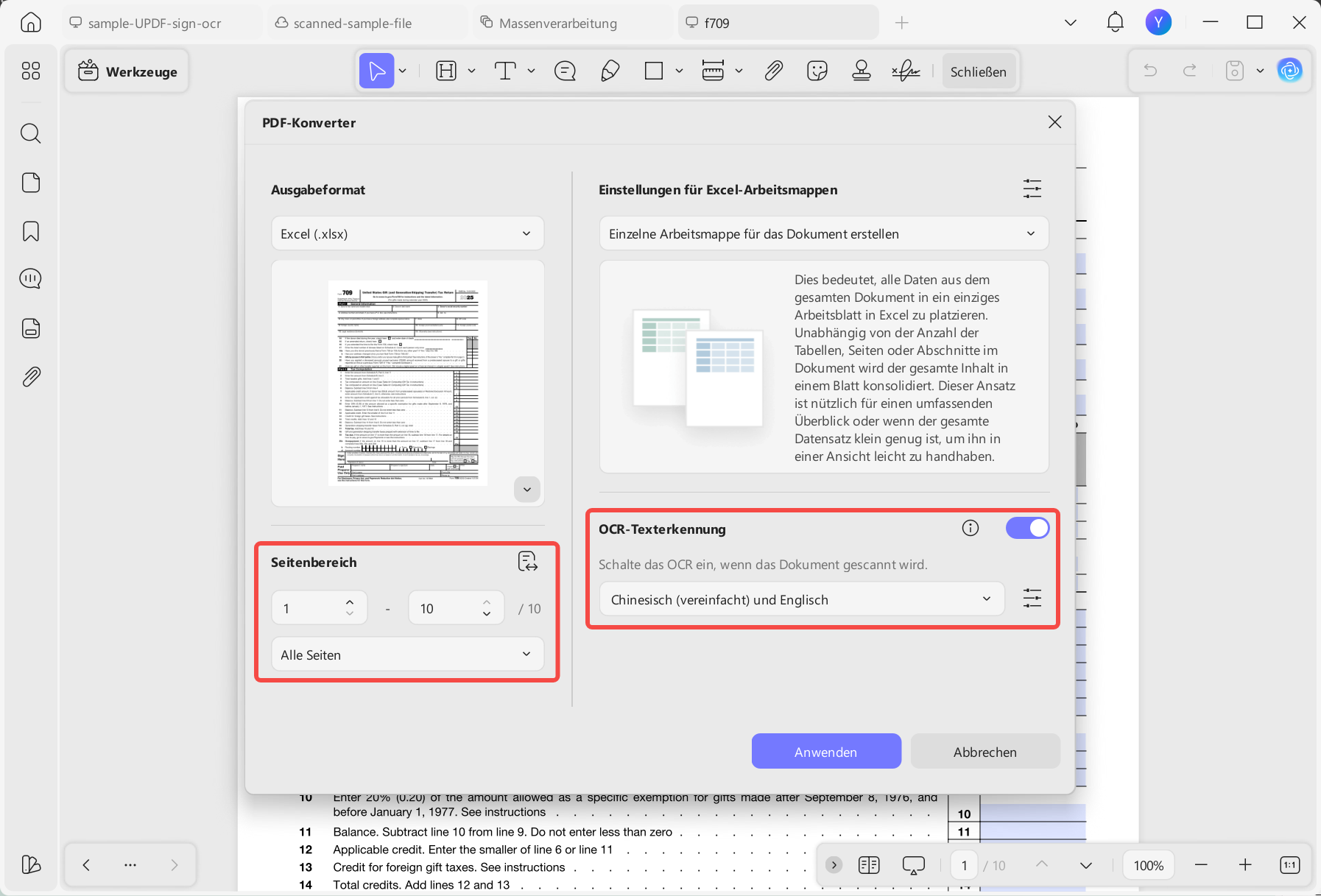OCR-Option aktivieren