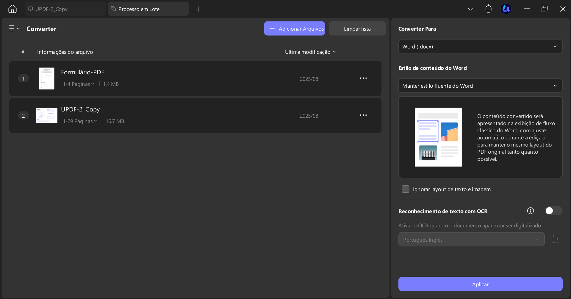 Combinar vários arquivos PDF em lote