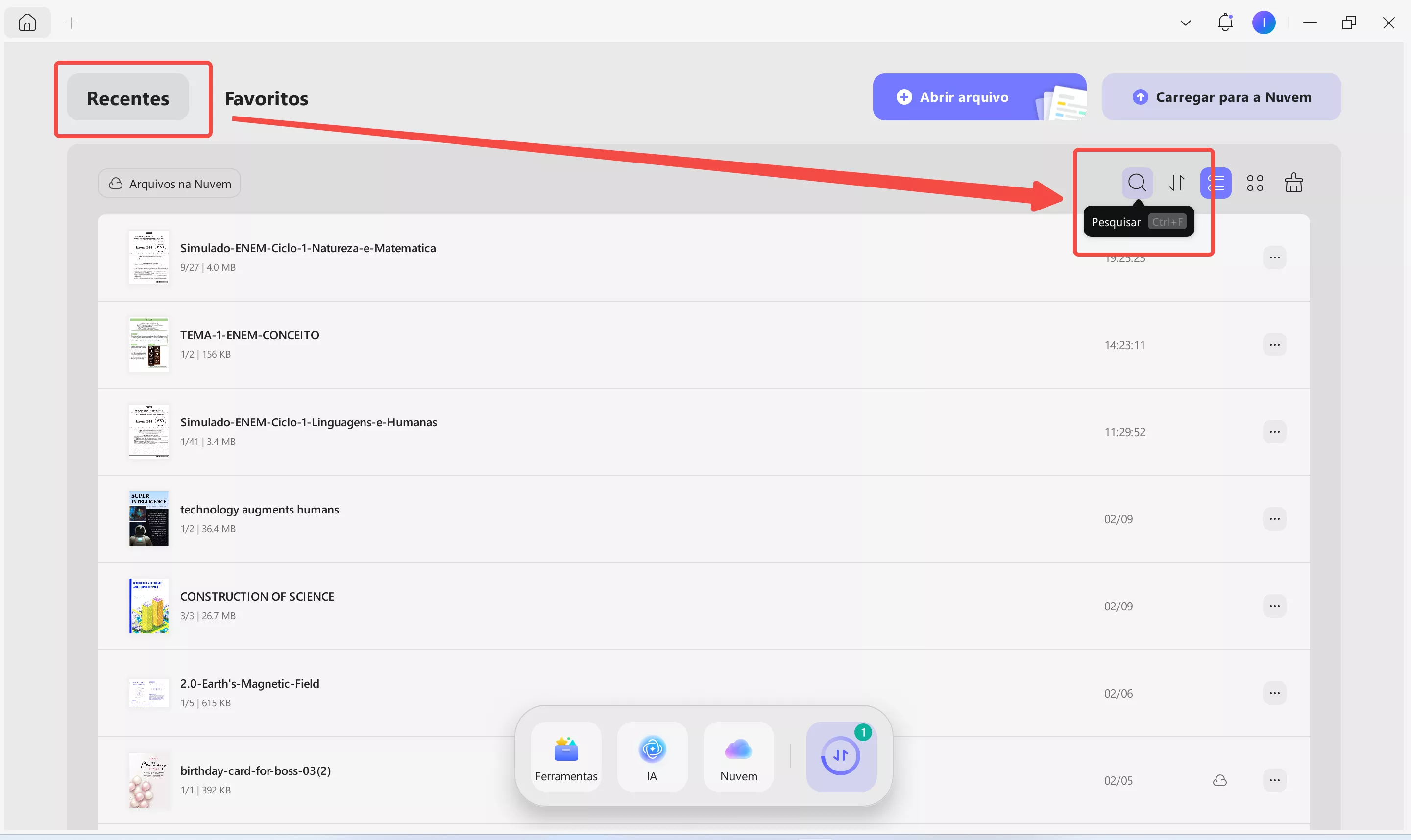 pesquisar no recentes