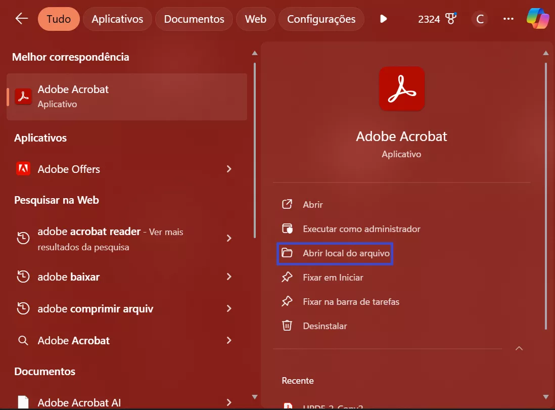 clique em abrir local do arquivo no acrobat