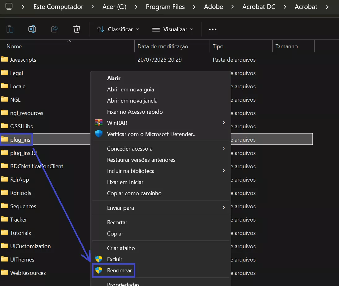 renomeie o arquivo plug_ins do acrobat