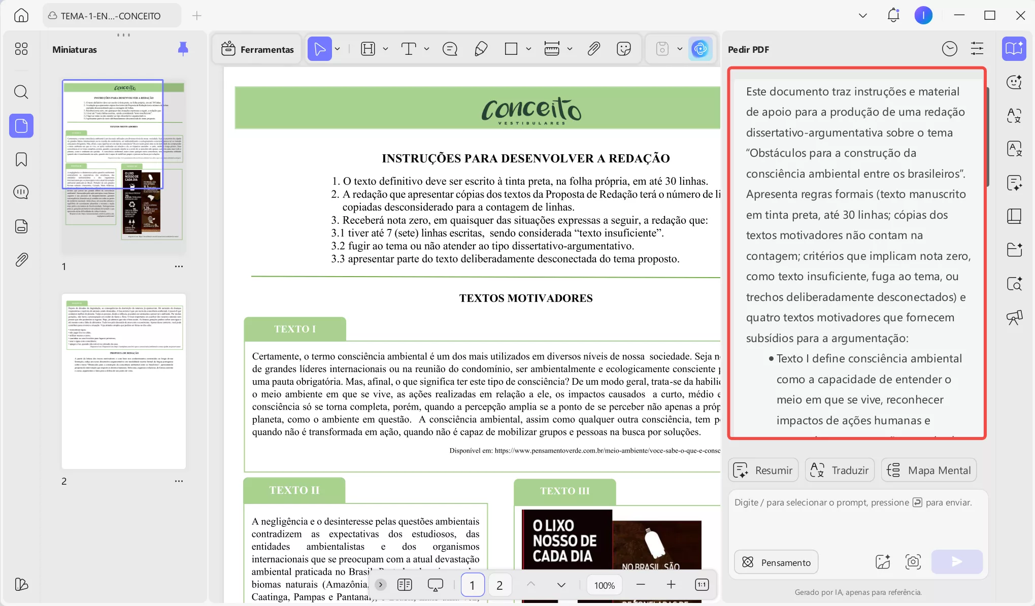 resumir pdfs com updf ai