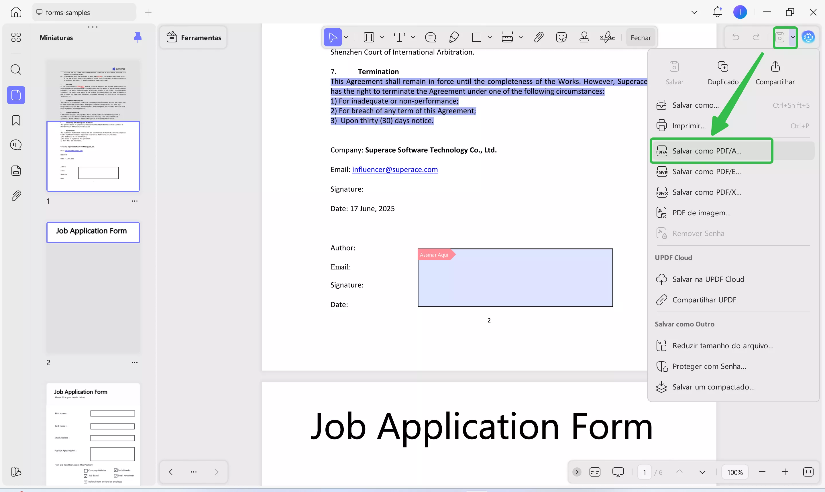 escolher a opção “salvar como pdf/a”