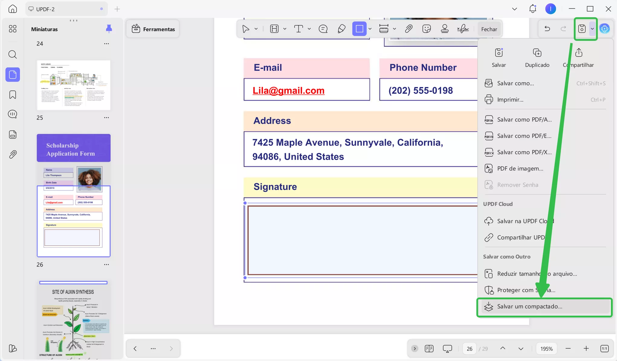 Salvar como arquivo achatado