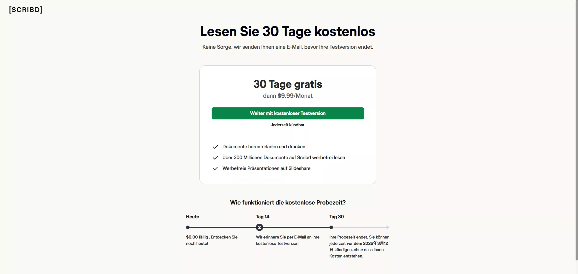 Kosten für die Scribd-Mitgliedschaft