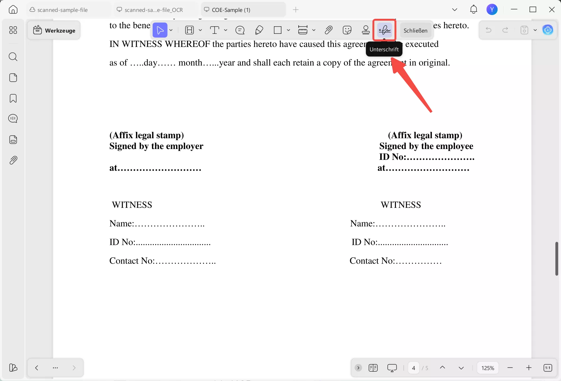 Wählen Sie das Signatur-Werkzeug aus.