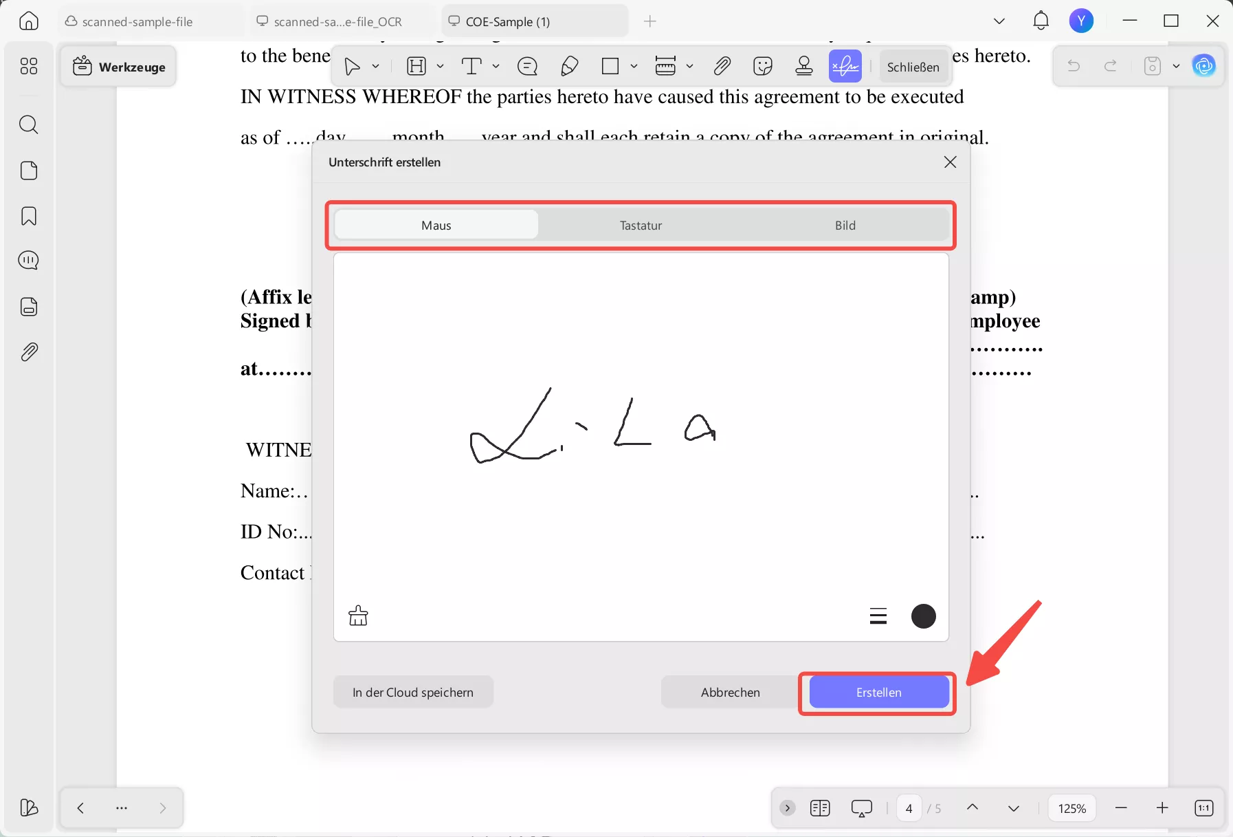 Erstellen Sie einen Signaturtyp.