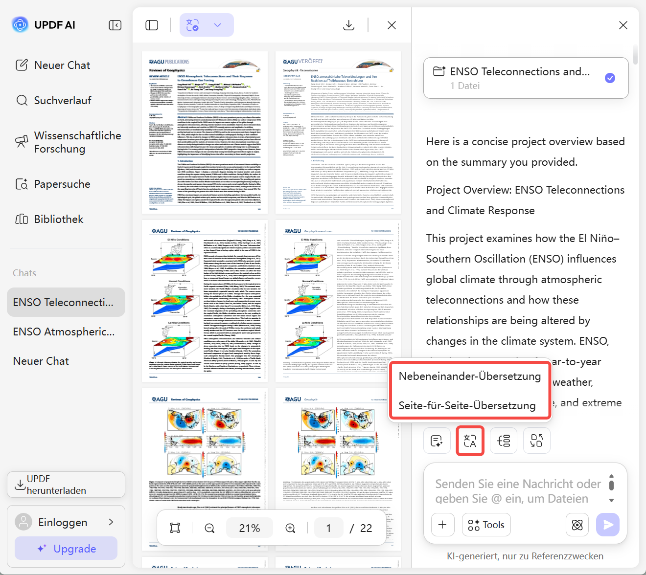 UPDF AI wissenschaftliche Arbeiten übersetzen