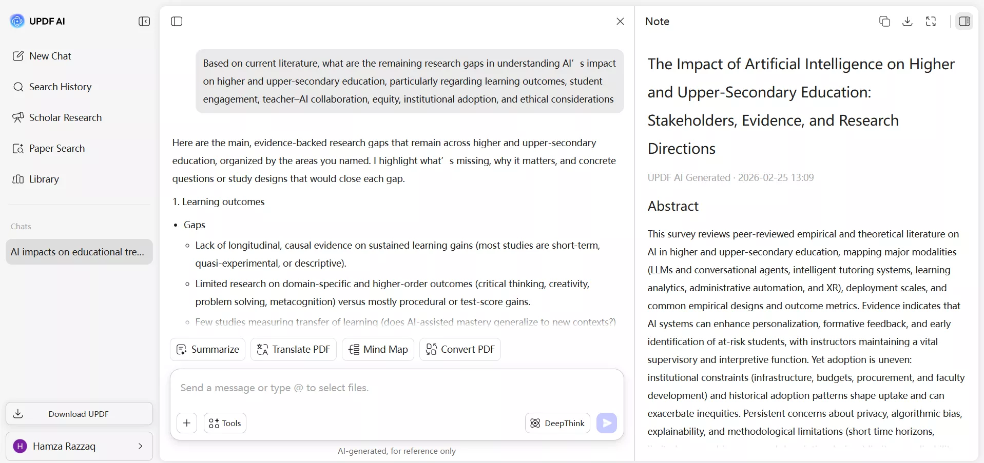 updf ai follow questions