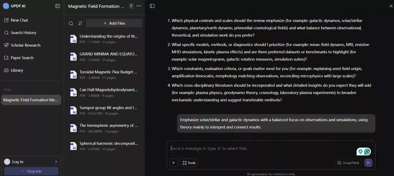 research tool in updf ai 