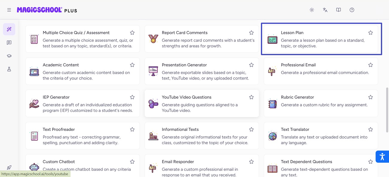 choose the lesson plan feature
