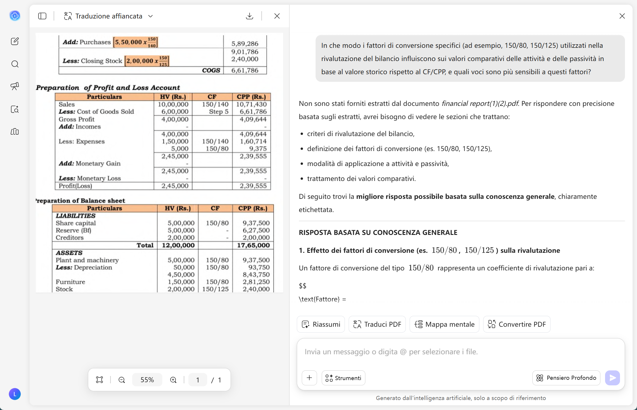 UPDF AI analizza un rendiconto finanziario