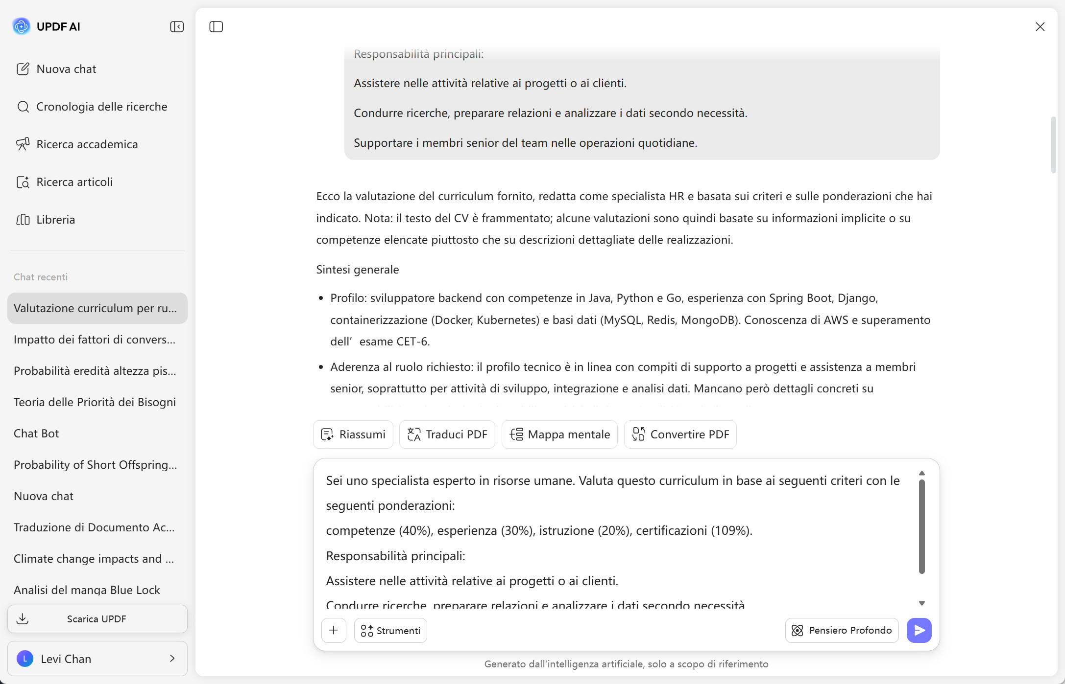 Screening CV con UPDF AI