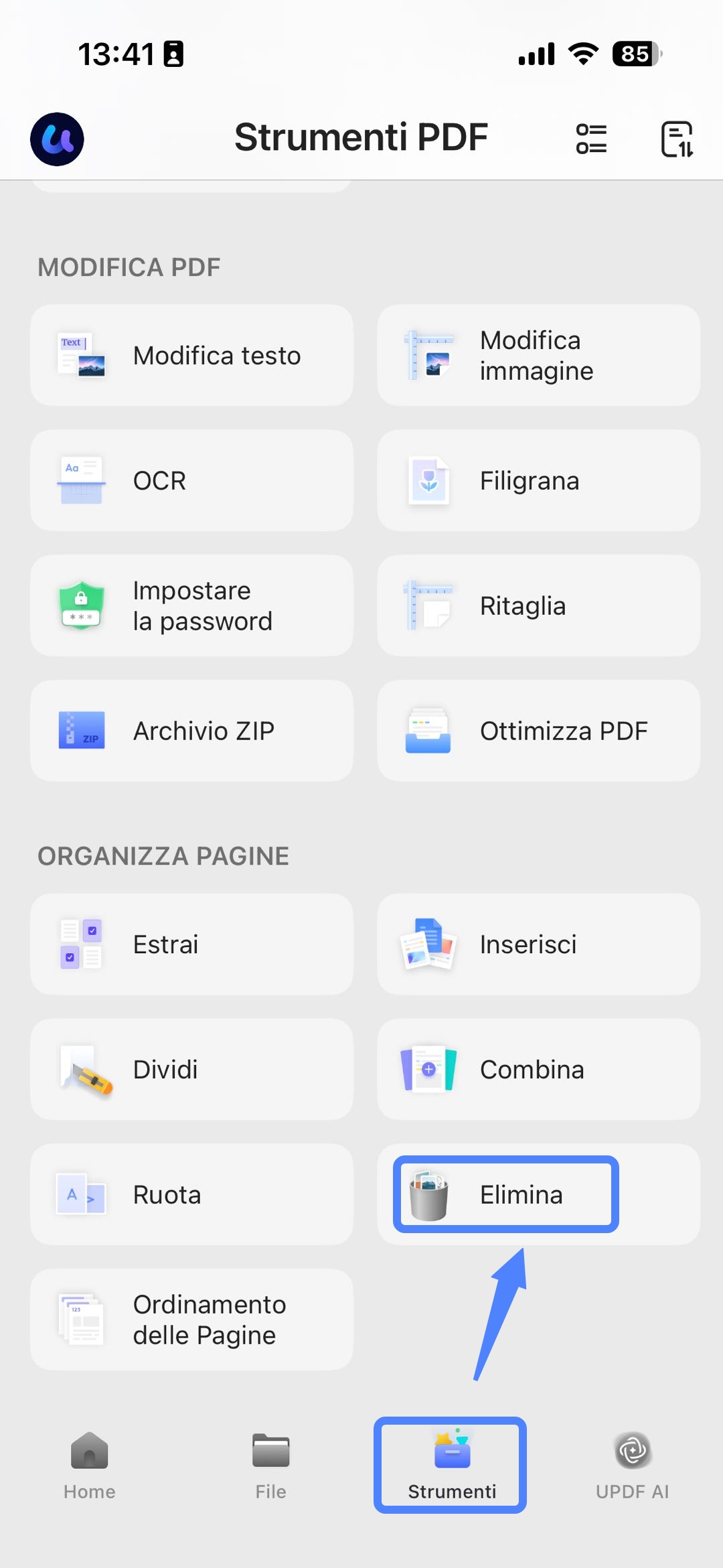 tools in updf for ios