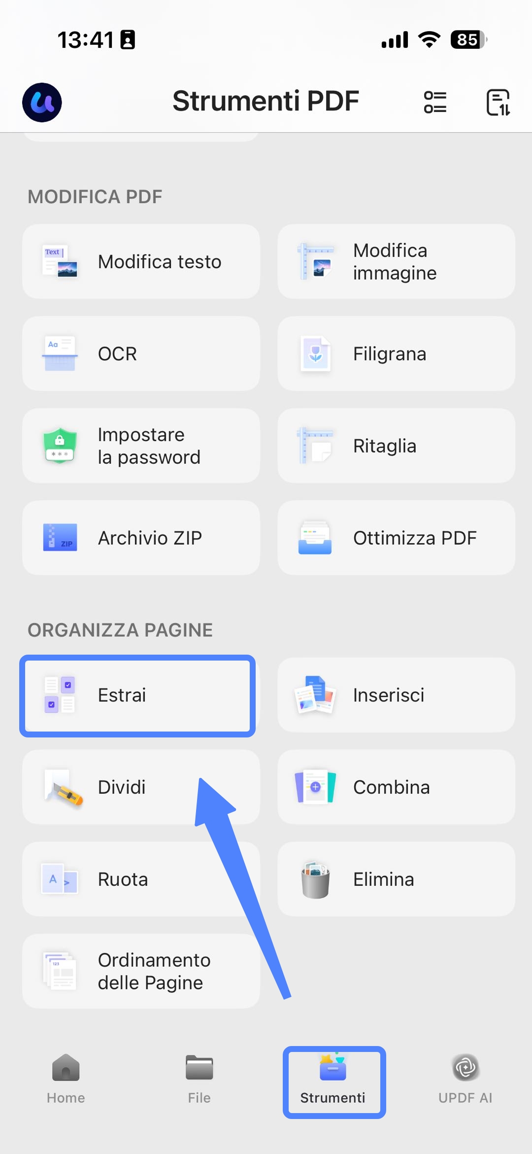 extract pages in tools with updf for ios