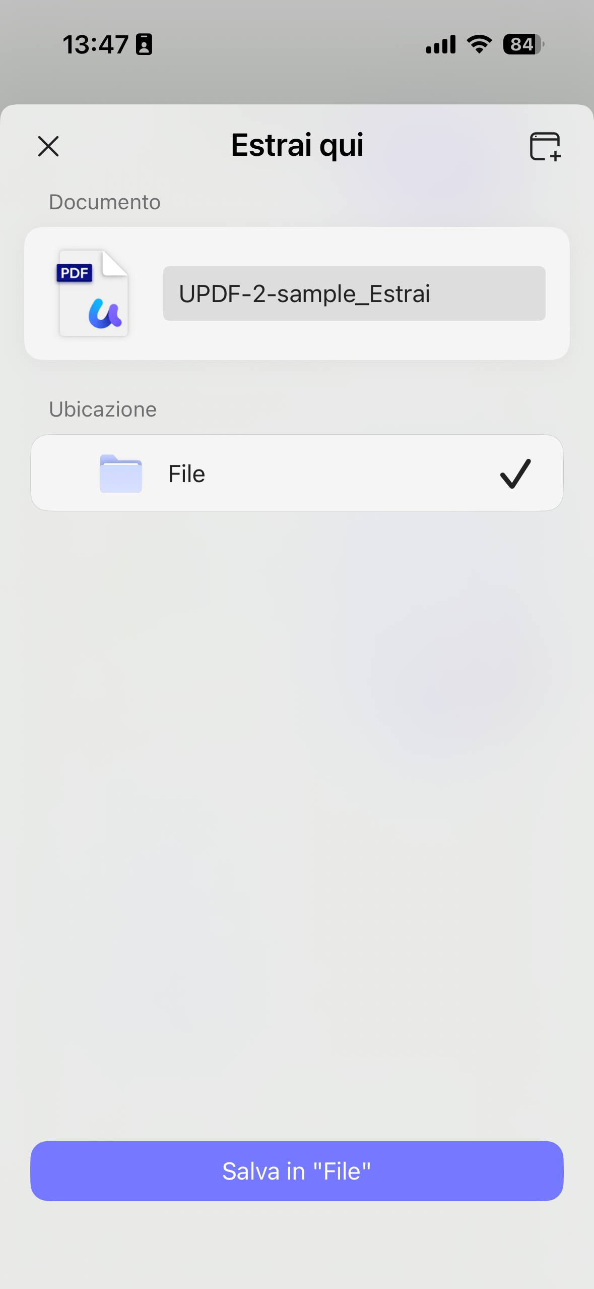  save the extracted pages in updf for ios