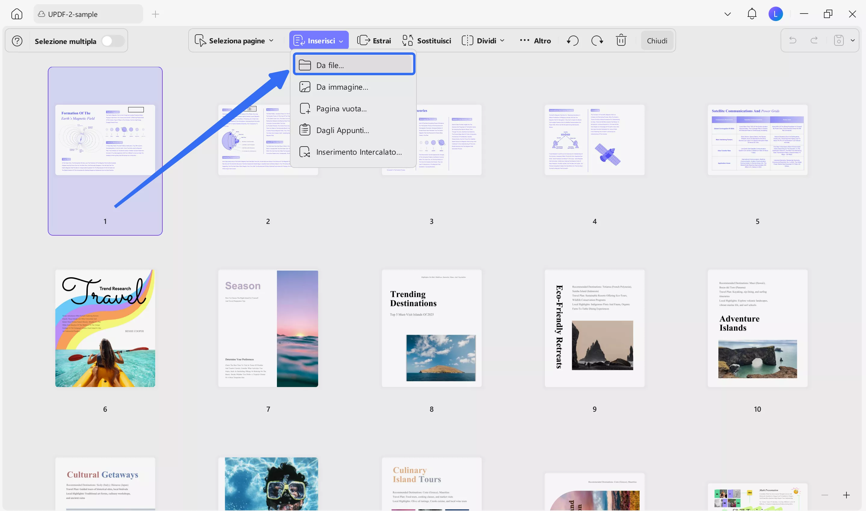 click insert and select the insert from file option in updf windows