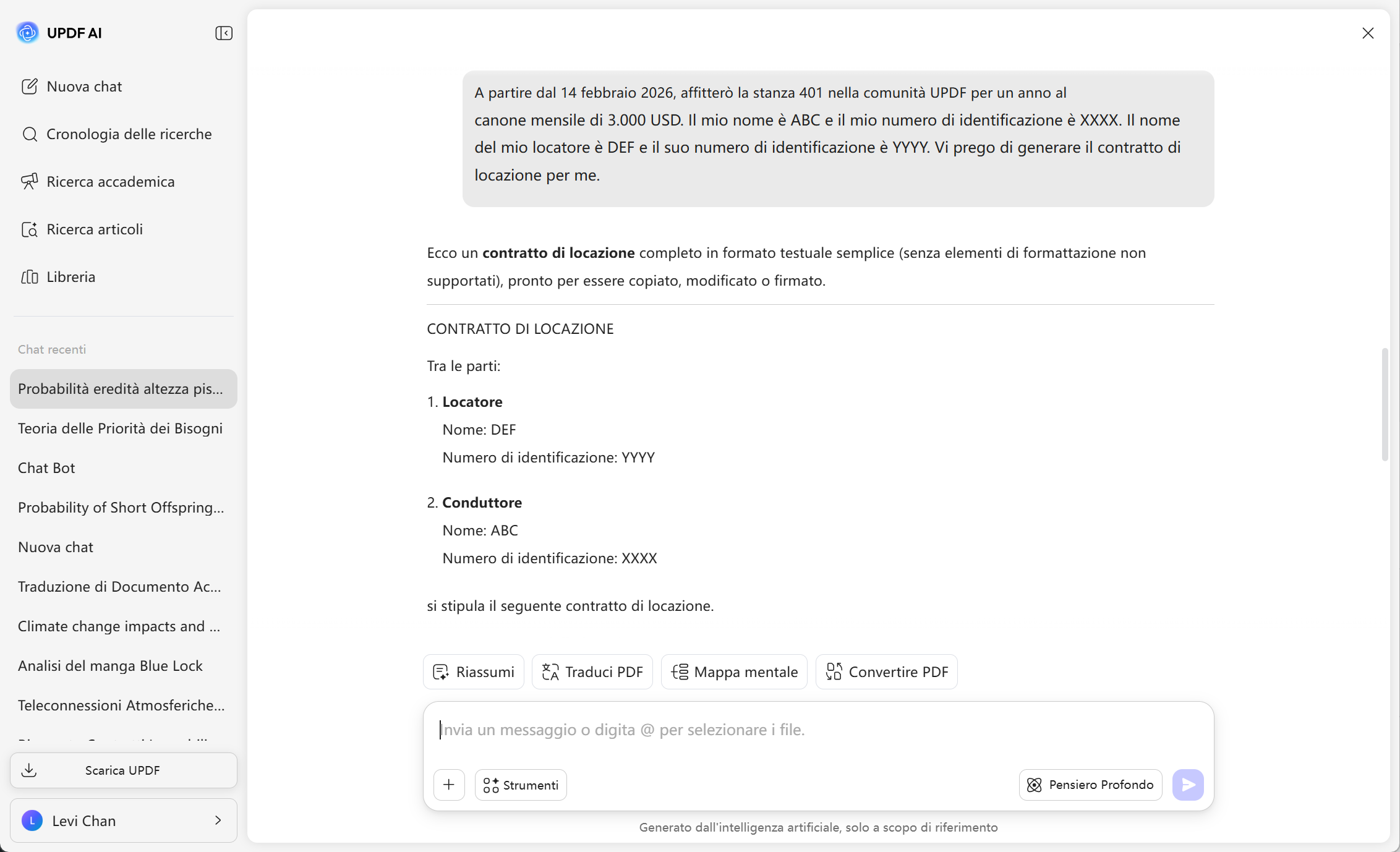 Generatore di contratti di locazione UPDF AI